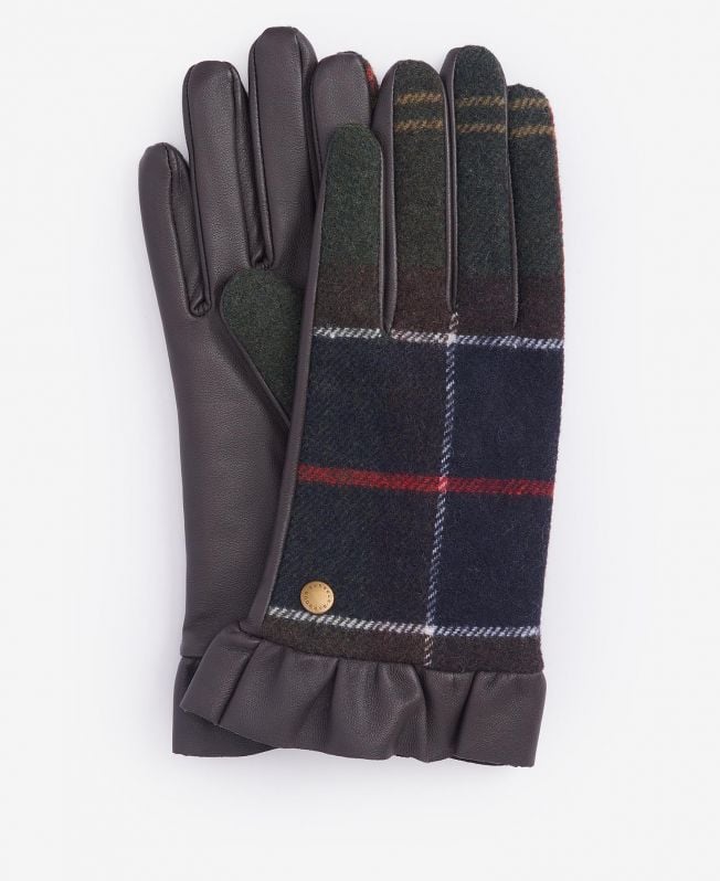 elishaw leren handschoenen met tartanprint
