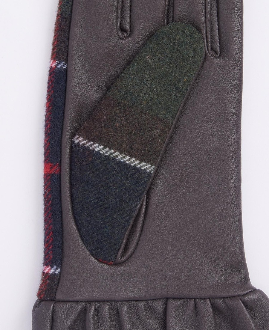 elishaw leren handschoenen met tartanprint