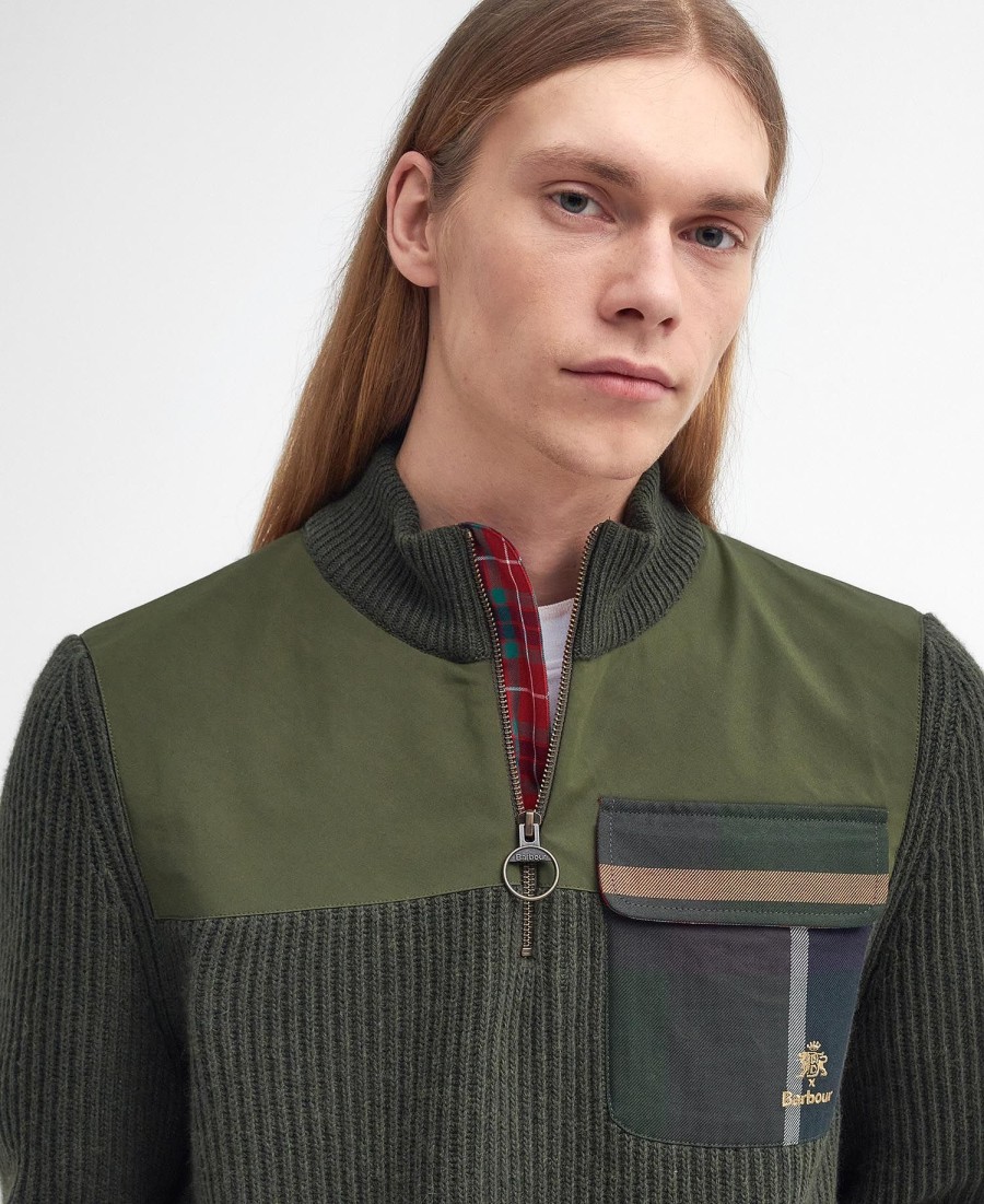 barbour x baracuta miller trui met halve rits