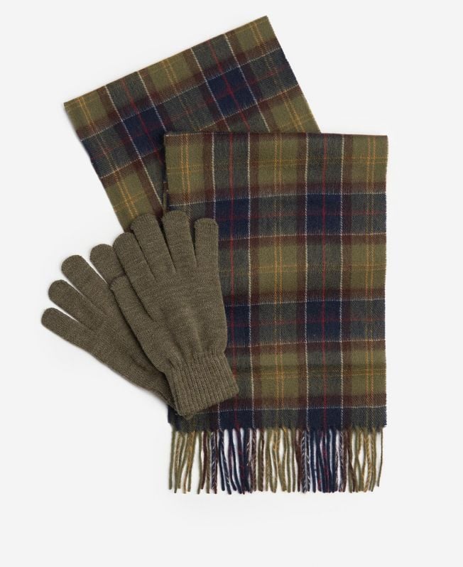 cadeauset met tartan sjaal en handschoenen