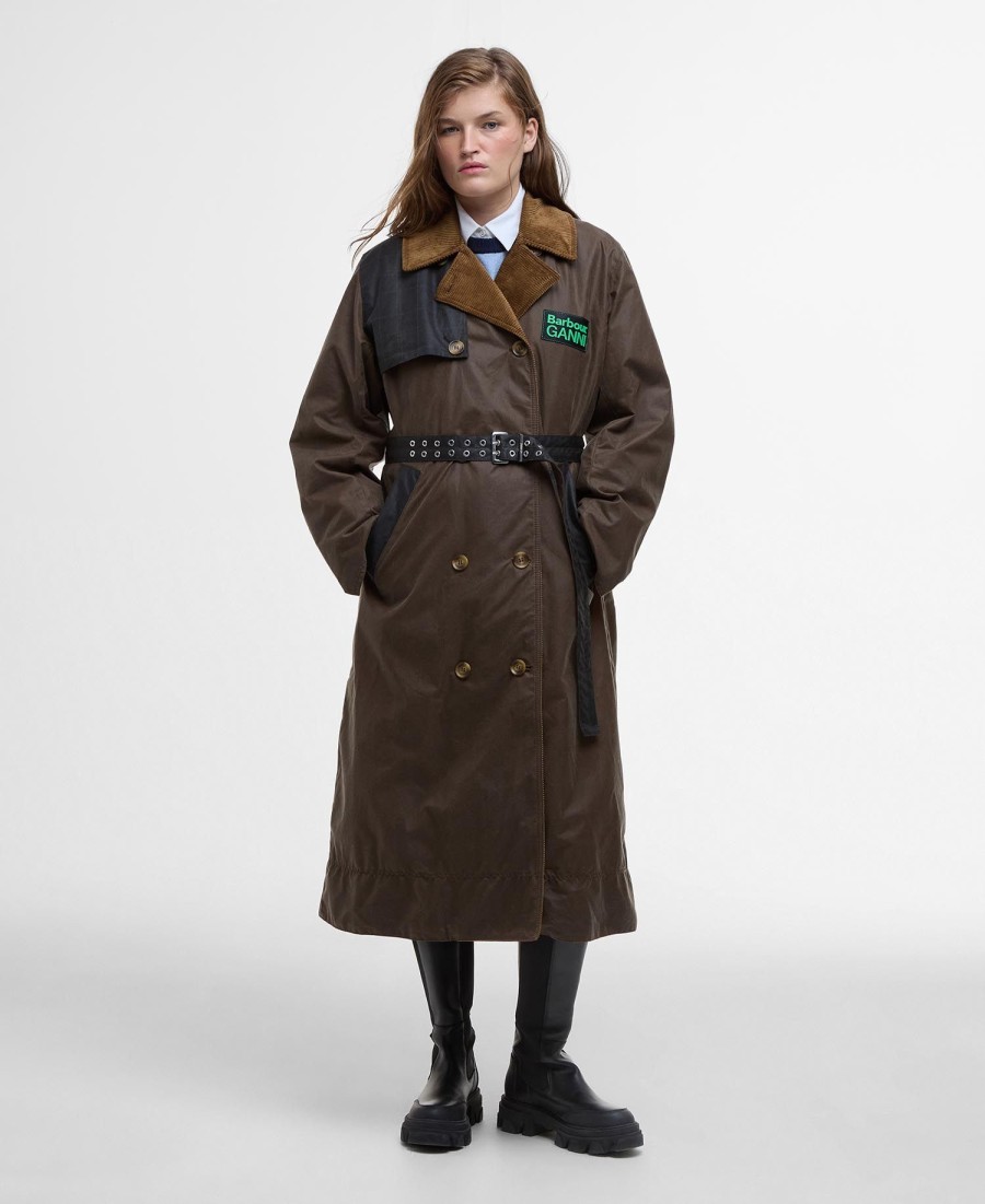 barbour x ganni gewaxte trenchcoat