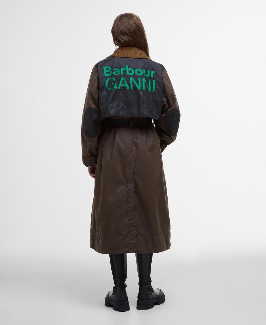 barbour x ganni gewaxte trenchcoat