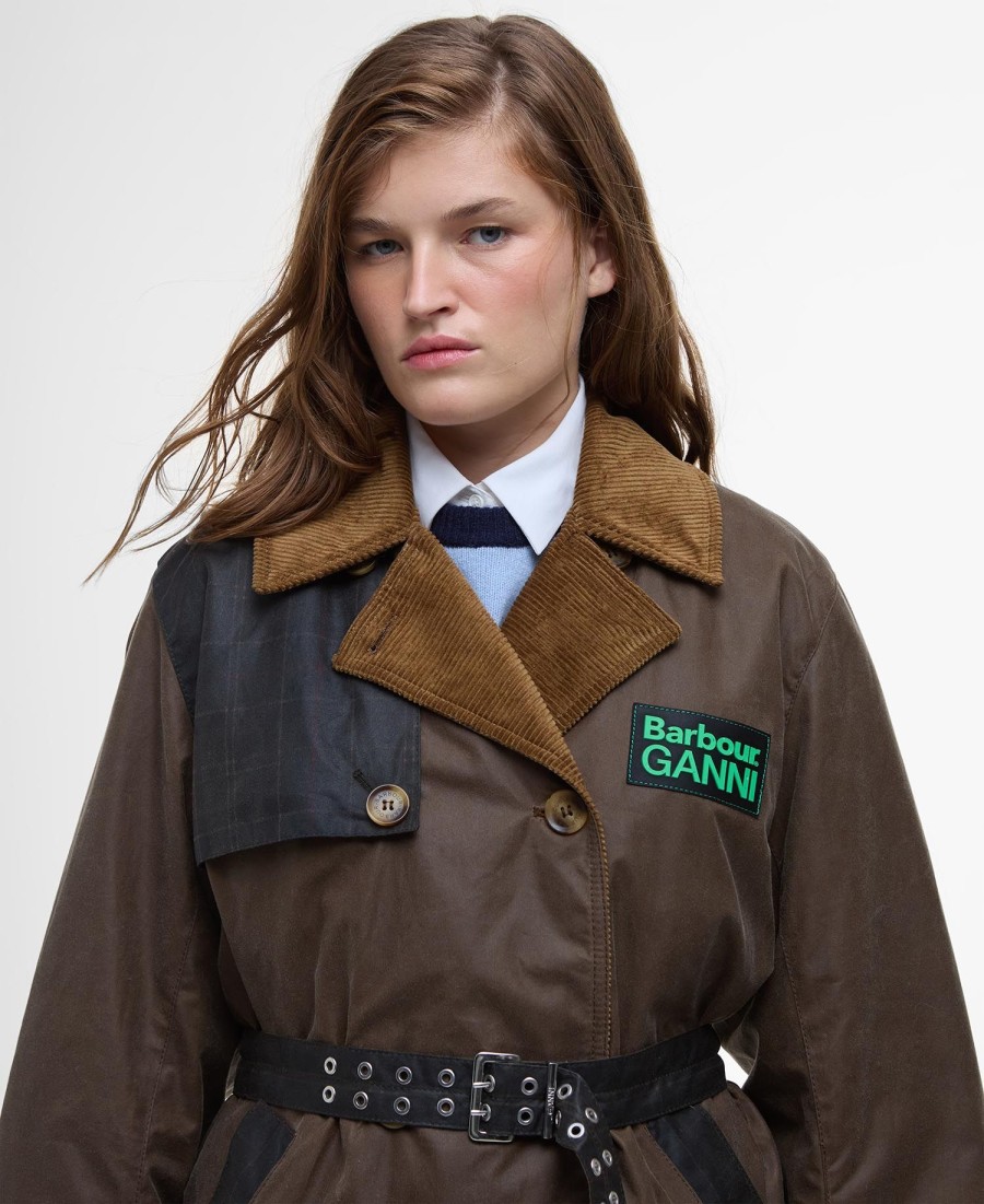 barbour x ganni gewaxte trenchcoat