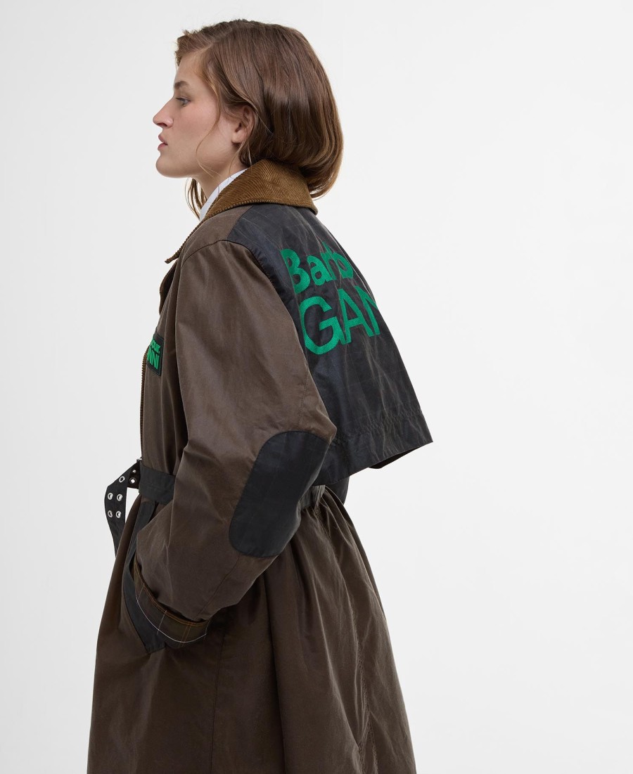 barbour x ganni gewaxte trenchcoat