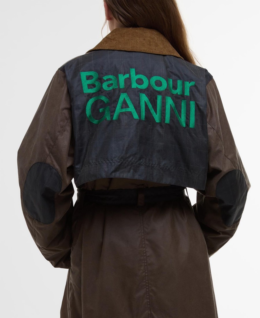 barbour x ganni gewaxte trenchcoat