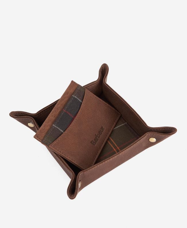 cadeauset met leren dienblad en kaarthouder