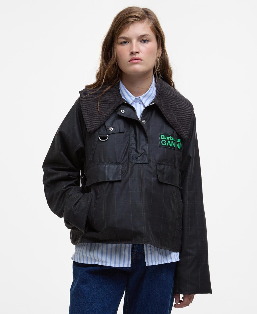 barbour x ganni tartan gewaxte anorak