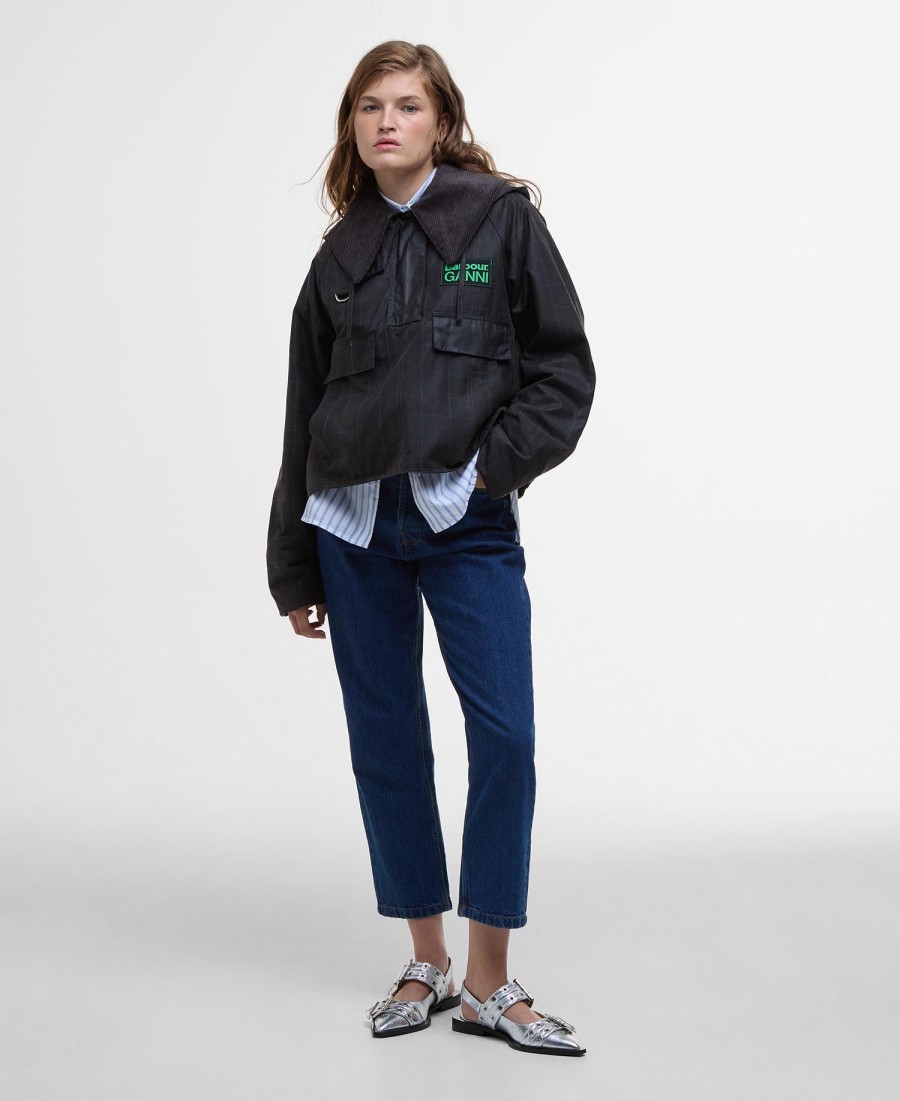 barbour x ganni tartan gewaxte anorak