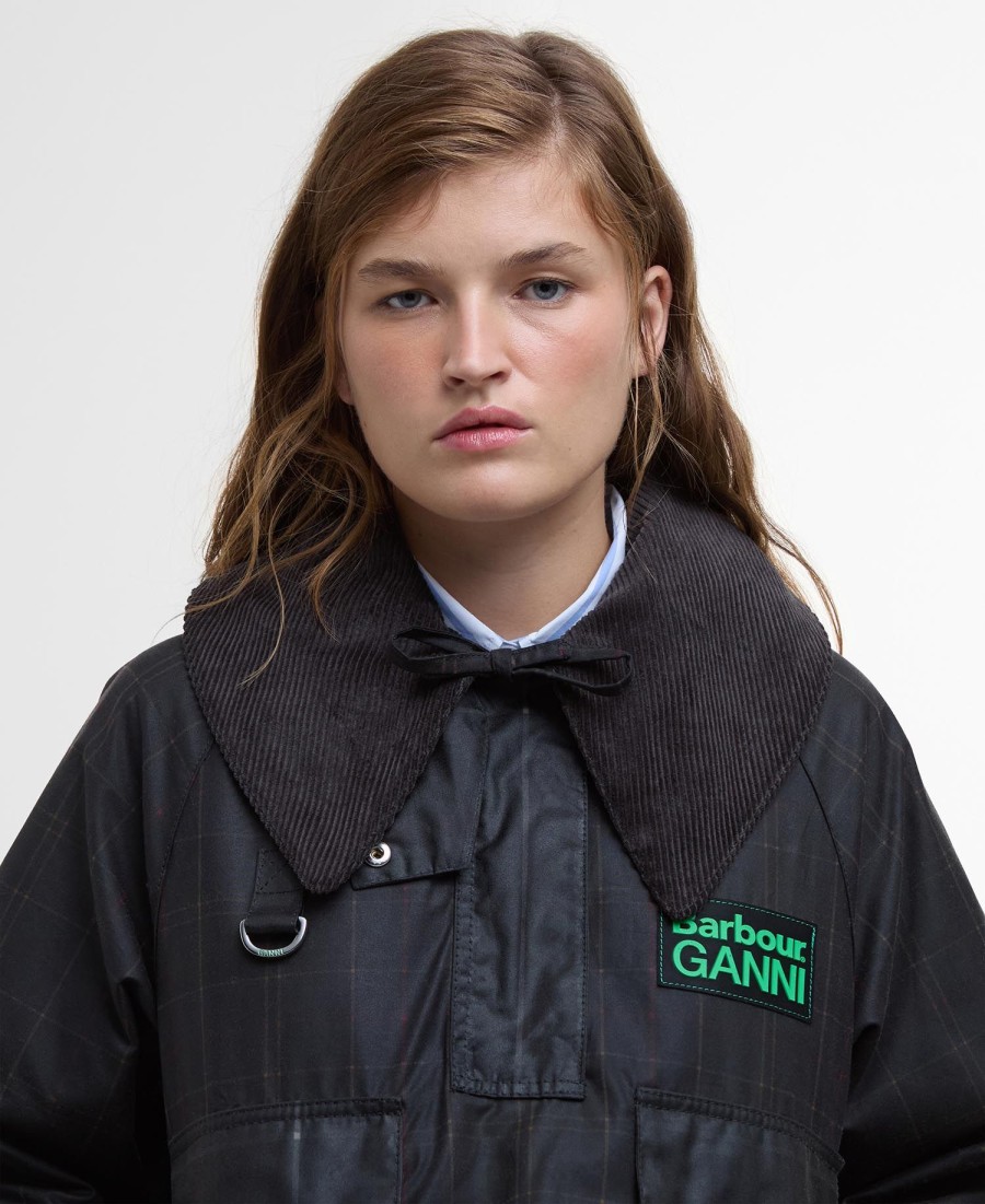barbour x ganni tartan gewaxte anorak