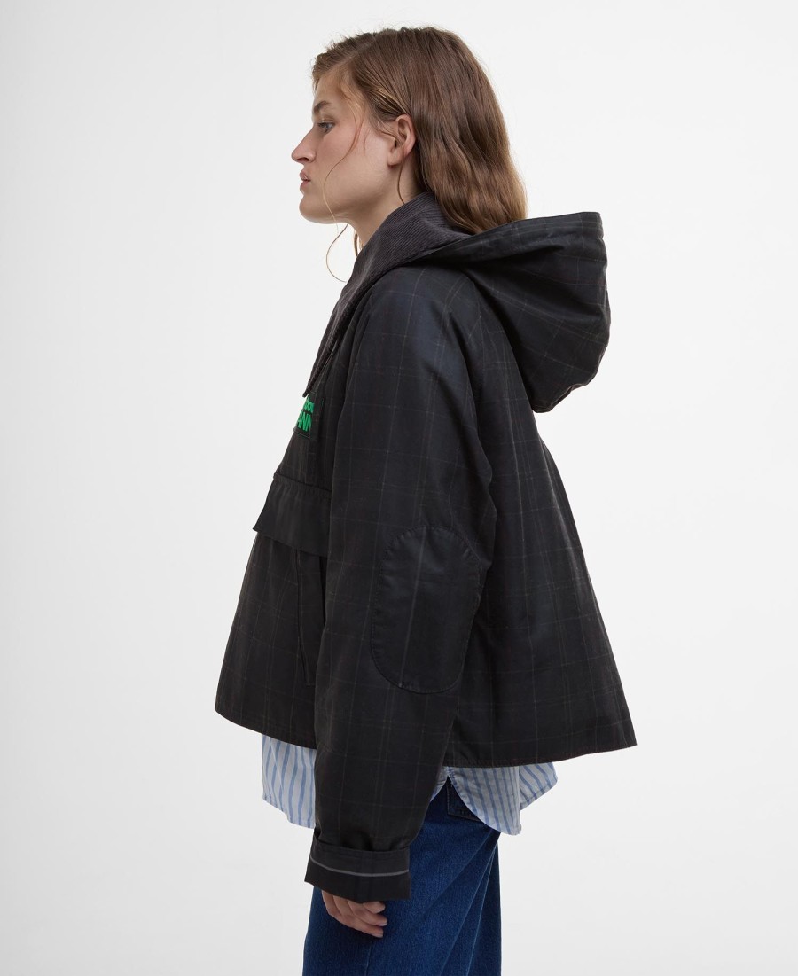 barbour x ganni tartan gewaxte anorak