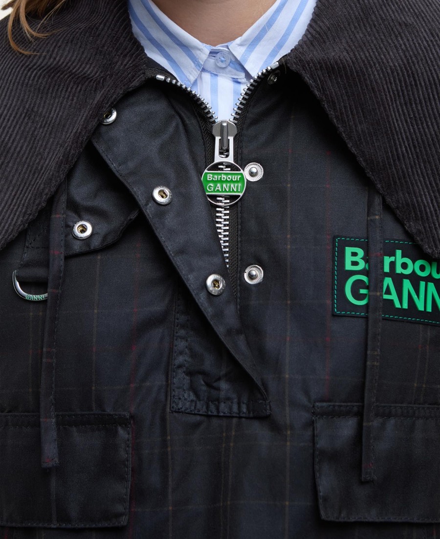 barbour x ganni tartan gewaxte anorak