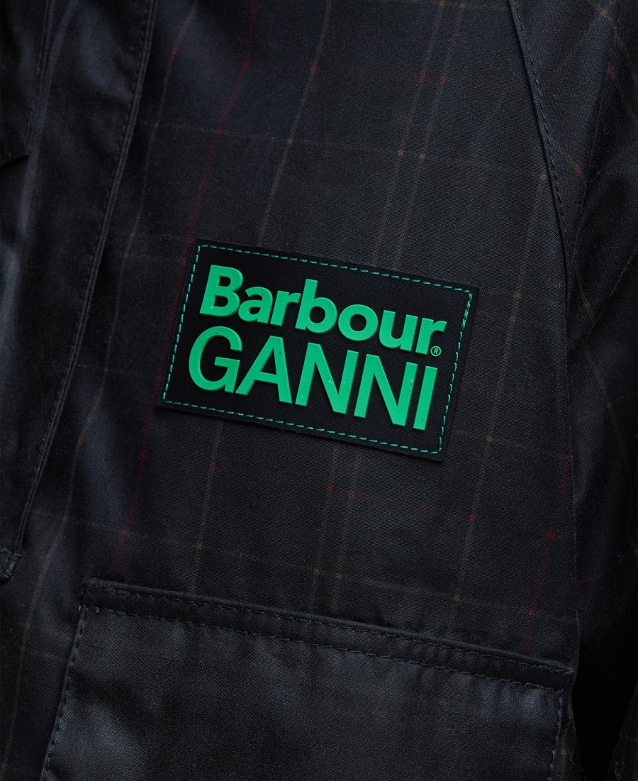 barbour x ganni tartan gewaxte anorak