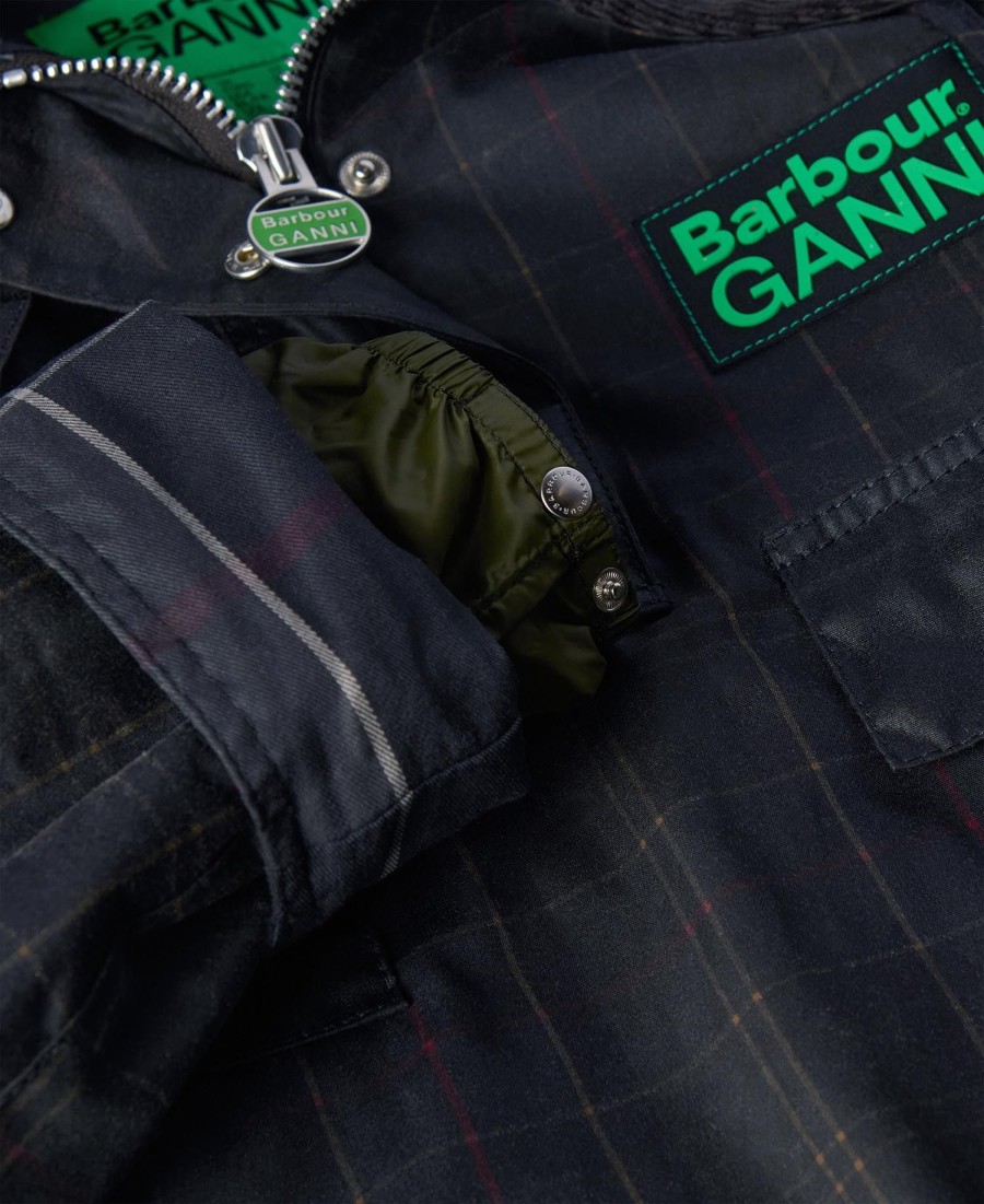 barbour x ganni tartan gewaxte anorak