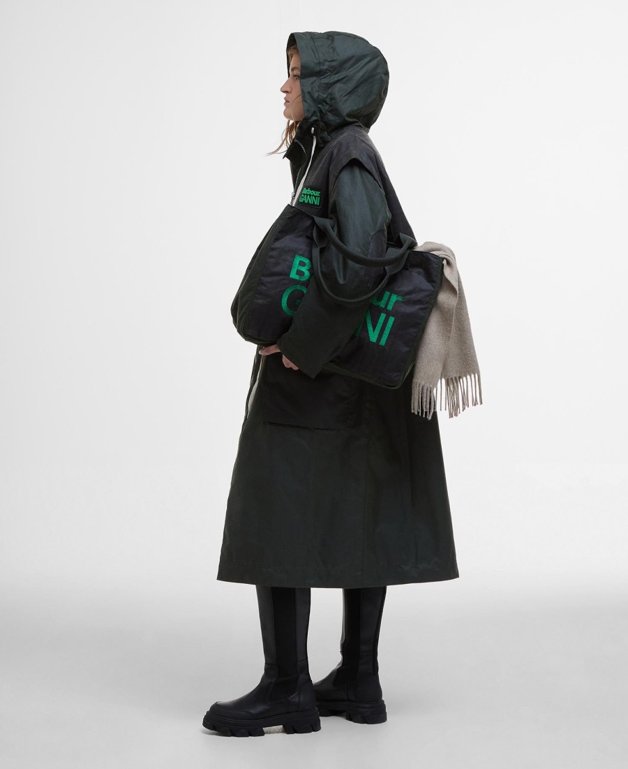 barbour x ganni wax-parkajas