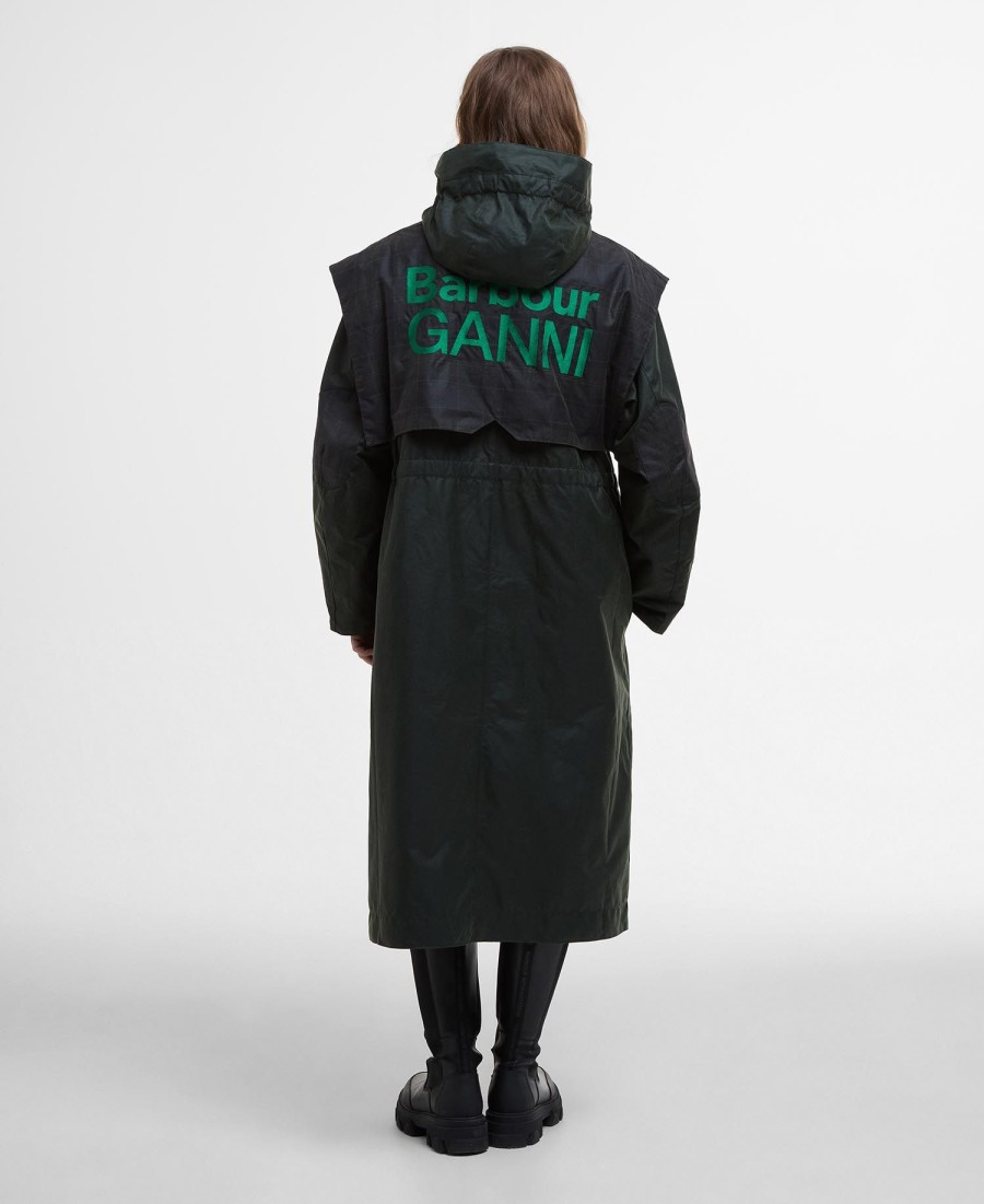 barbour x ganni wax-parkajas