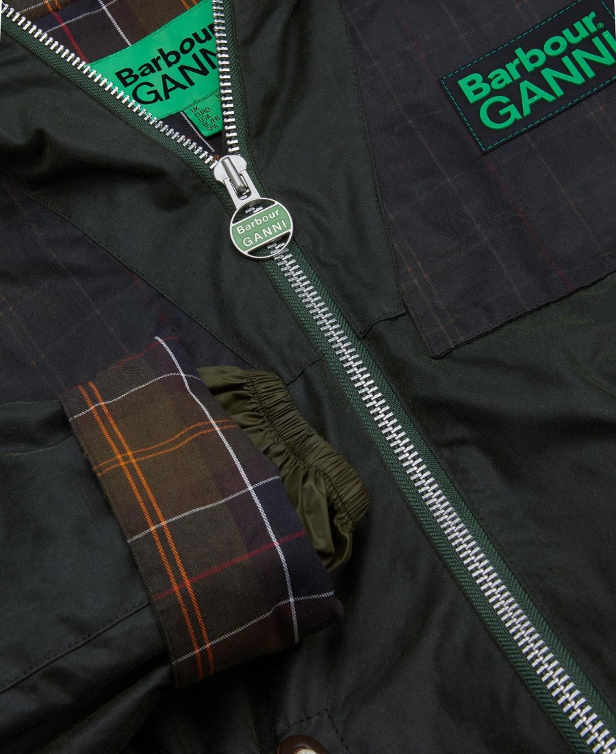 barbour x ganni wax-parkajas