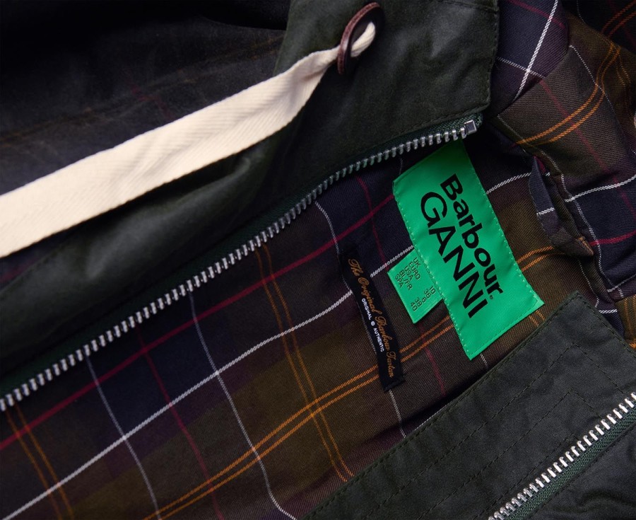 barbour x ganni wax-parkajas