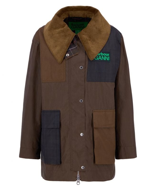 barbour x ganni gewaxte jas