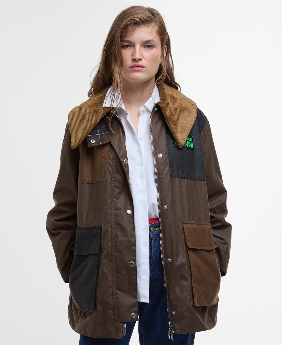 barbour x ganni gewaxte jas