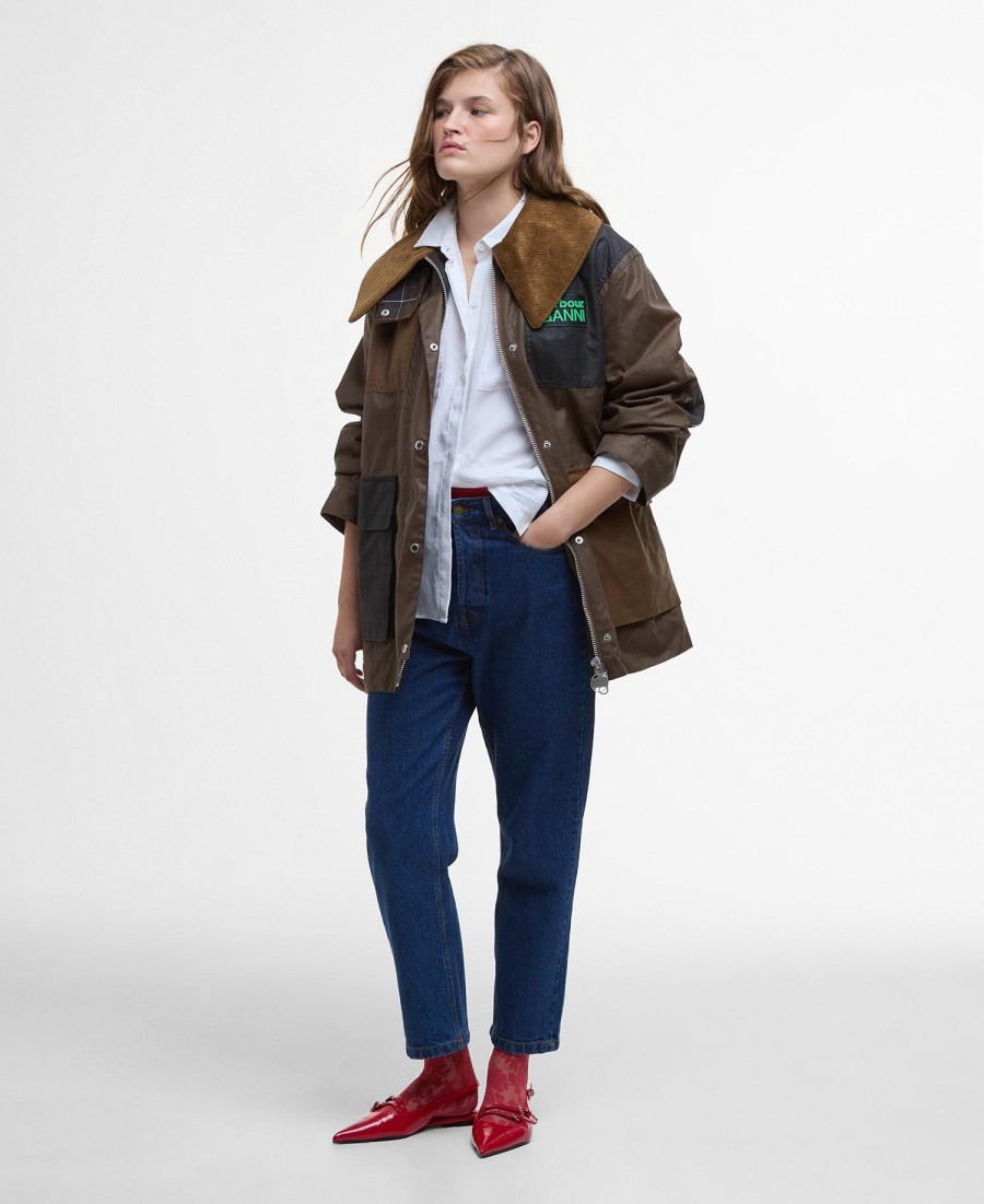barbour x ganni gewaxte jas