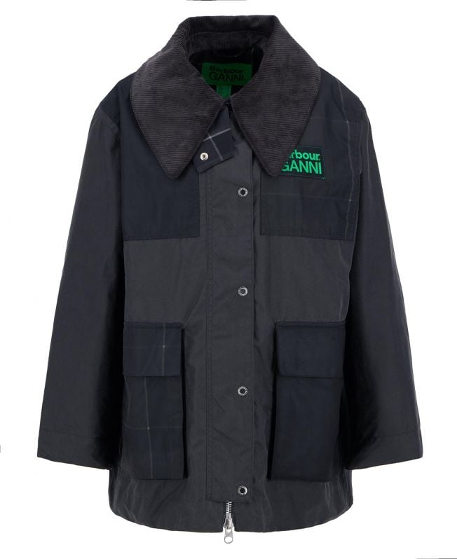 barbour x ganni gewaxte jas