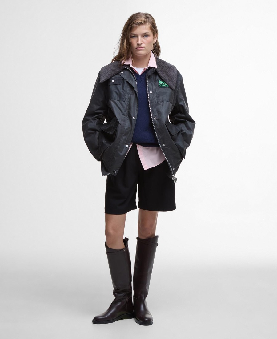 barbour x ganni gewaxte jas