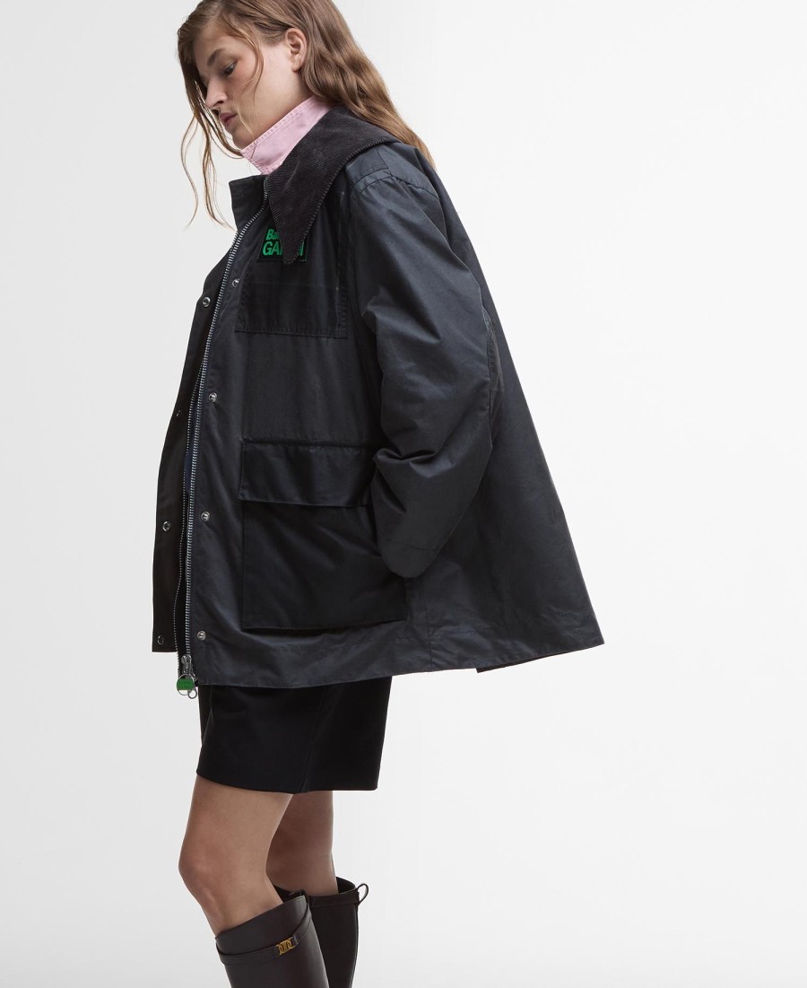 barbour x ganni gewaxte jas